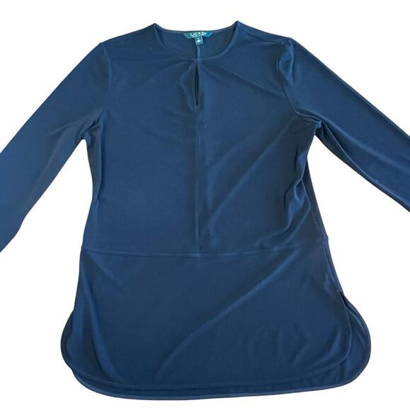 Ralph Lauren Women's Medium Tunic Blouse Black Stretchy 3/4 Sleeves Keyhole - Picture 4 of 11